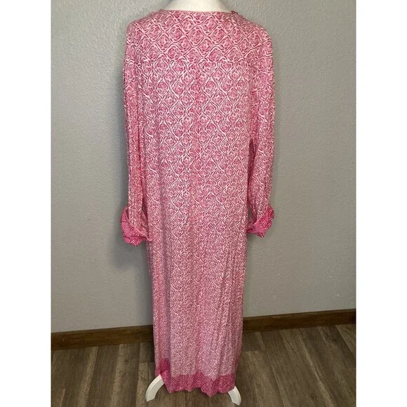 Oscar de la Renta Pink Label Long Robe Kaftan MuMu Button Front Women's L/XL